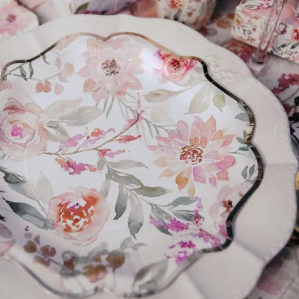 Discount 8 Assiettes Carton Theme Dahlia Blanc Et Pastel Theme Deco Pastel