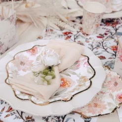 Discount 8 Assiettes Carton Theme Dahlia Blanc Et Pastel Theme Deco Pastel