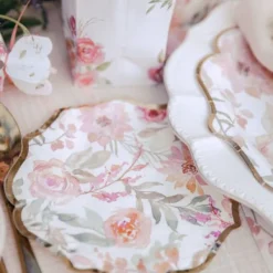 Discount 8 Assiettes Carton Theme Dahlia Blanc Et Pastel Theme Deco Pastel