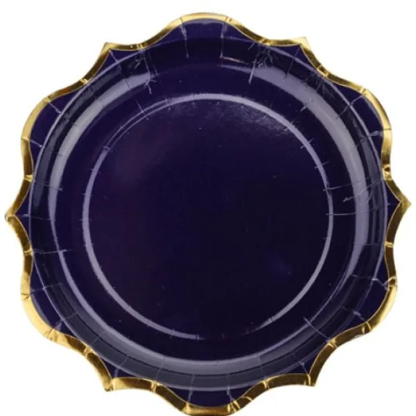 Badaboum 8 Assiettes En Carton Bleu Marine Liser Or