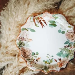Badaboum 8 Assiettes En Carton Peony Vegetal Rose Gold