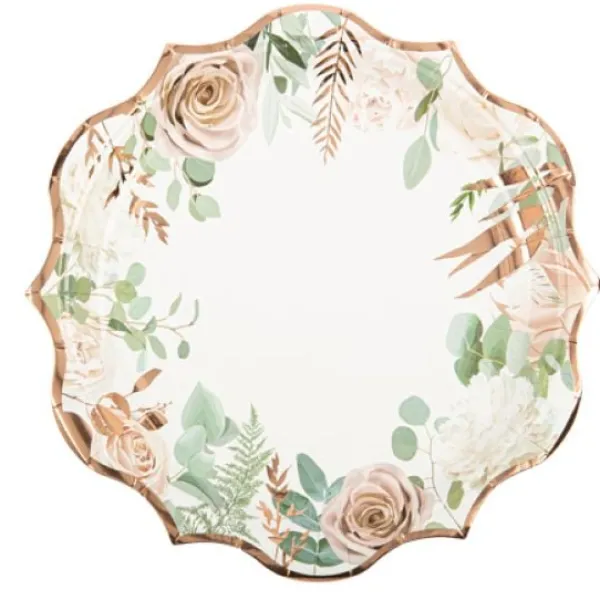 Badaboum 8 Assiettes En Carton Peony Vegetal Rose Gold