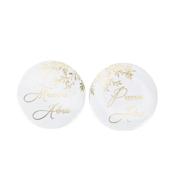 New 2 Badges Parrain Marraine En Or Theme Bapteme