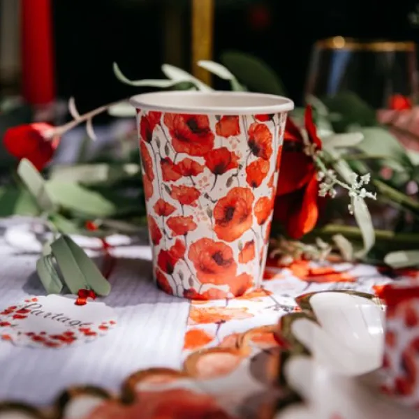 Badaboum 8 Gobelets En Carton Theme Poppy Coquelicot