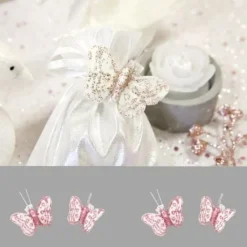 Badaboum 4 Papillons Sur Pince Rose Gold Paillet