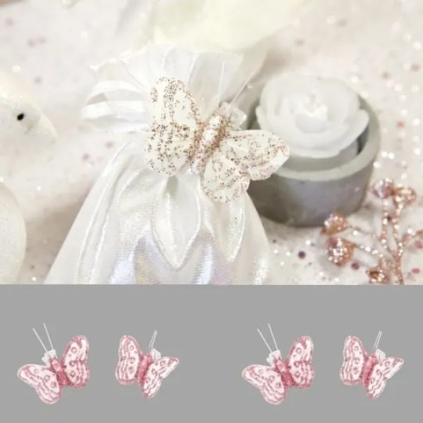 Badaboum 4 Papillons Sur Pince Rose Gold Paillet