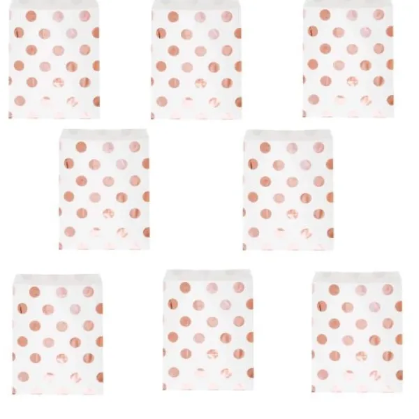 Badaboum 8 Sachets A Dragees Blancs A Pois Rose Gold
