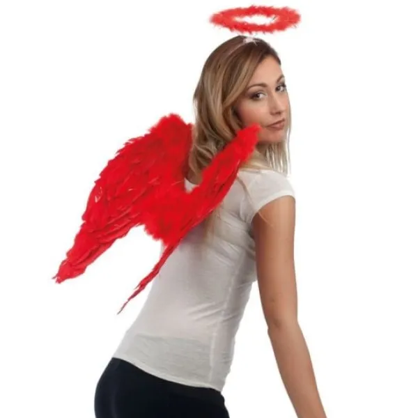Badaboum Ailes D'Anges En Plumes Rouge 50 X 50 Cm