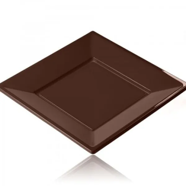 Hot Assiette Carr E Plastique Chocolat R Utilisable 18 Cm X 12 Pi Ces Theme Eco-Responsable