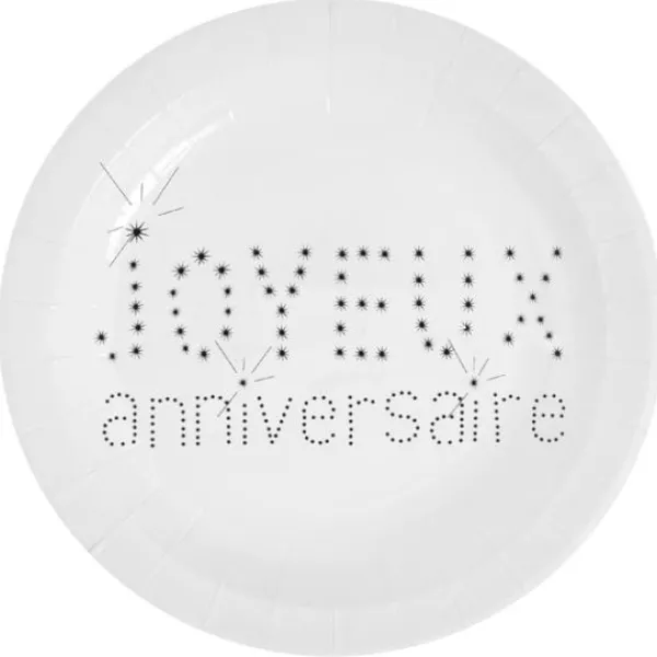 Clearance Assiette En Carton Joyeux Anniversaire Blanc 23Cm X 10 Pi Ces Theme Joyeux Anniversaire