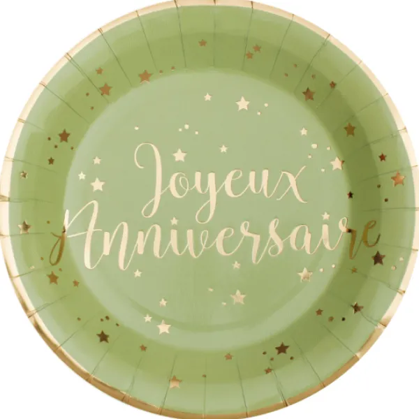 Sale Assiettes En Carton Joyeux Anniversaire Vert Sauge 23 Cm X10 Pi Ces Theme Joyeux Anniversaire