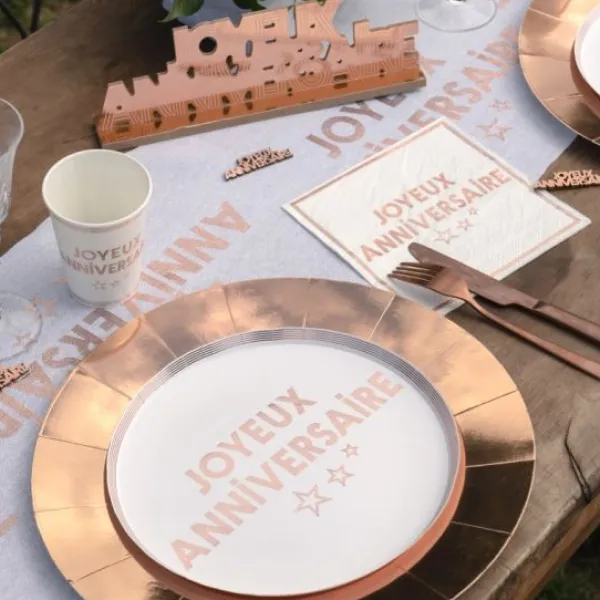 New Assiettes En Carton Joyeux Anniversaire Rose Gold 23 Cm X10 Pi Ces Theme Joyeux Anniversaire
