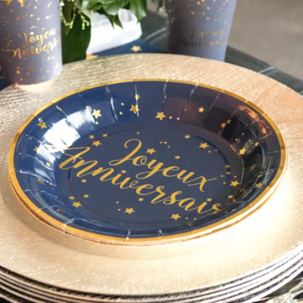 Outlet Assiettes En Carton Joyeux Anniversaire Bleu Marine 23 Cm X10 Pi Ces Theme Joyeux Anniversaire