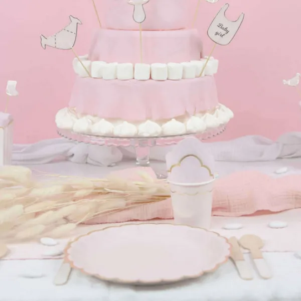 Best Assiettes Festonn Es 23 Cm Rose Pastel Et Or X 8 Pi Ces Theme Deco Pastel