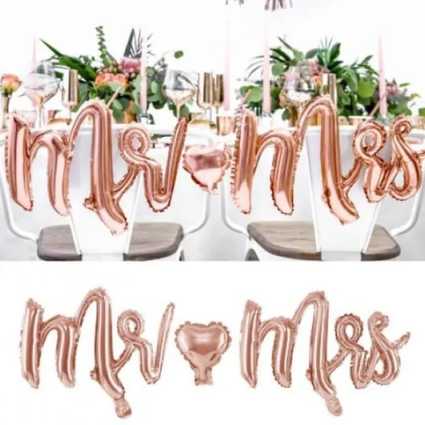 Badaboum Ballon Mylar Mr Mrs Rose Gold