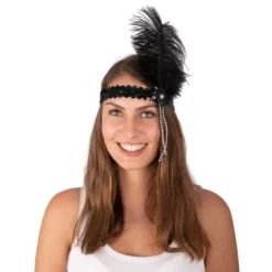 Badaboum Bandeau Charleston Sequins Grande Plume Noir
