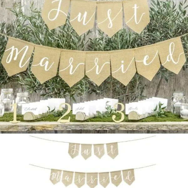 Sale Banniere Just Married En Toile De Jute Theme Jute