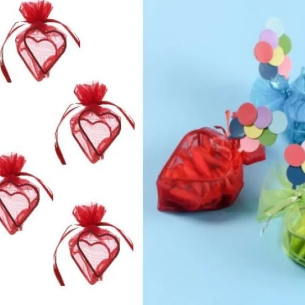Badaboum Boite A Dragees Coeur En Organza Rouge X 4 Pi Ces
