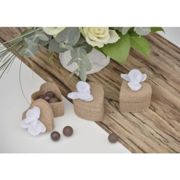 Clearance Boite Dragees Coeur En Jute Naturelle X 4 Pi Ces Theme Jute