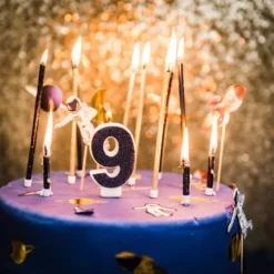 Online Bougie Chiffre 9 Paillet E Bleu Marine Theme Joyeux Anniversaire