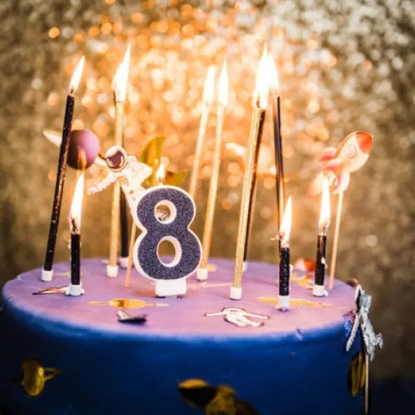 Online Bougie Chiffre 8 Paillet E Bleu Marine Theme Joyeux Anniversaire