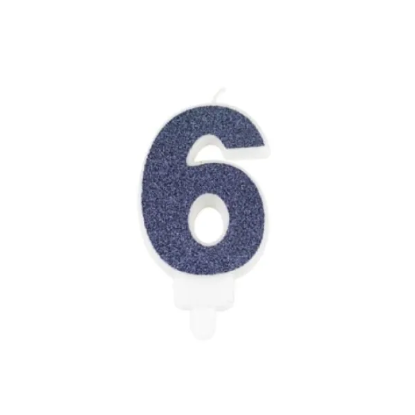 Online Bougie Chiffre 6 Paillet E Bleu Marine Theme Joyeux Anniversaire