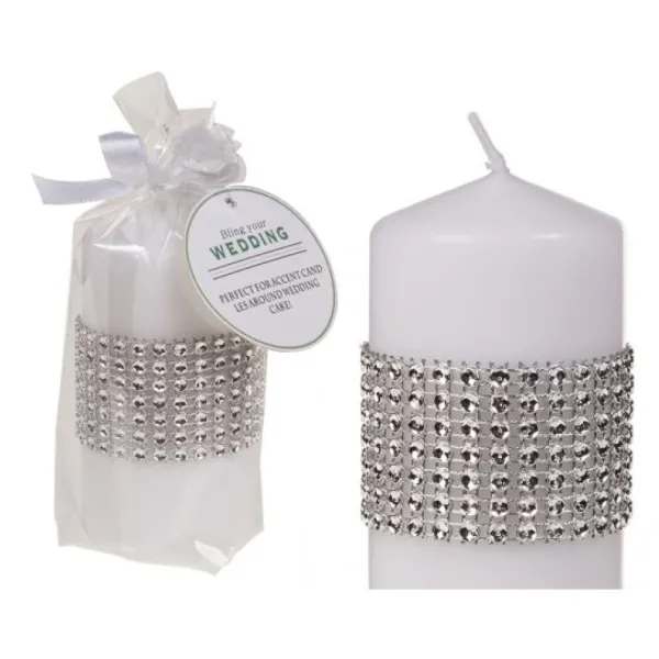 Badaboum Bougie Mariage Pilier Blanche Avec Strass Hot