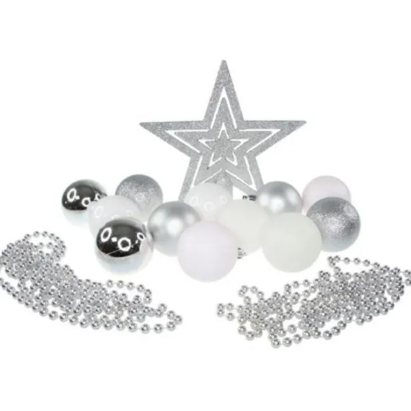 Badaboum Boule De Noel Avec Cimier Blanc Et Argent X 14 Pi Ces Discount
