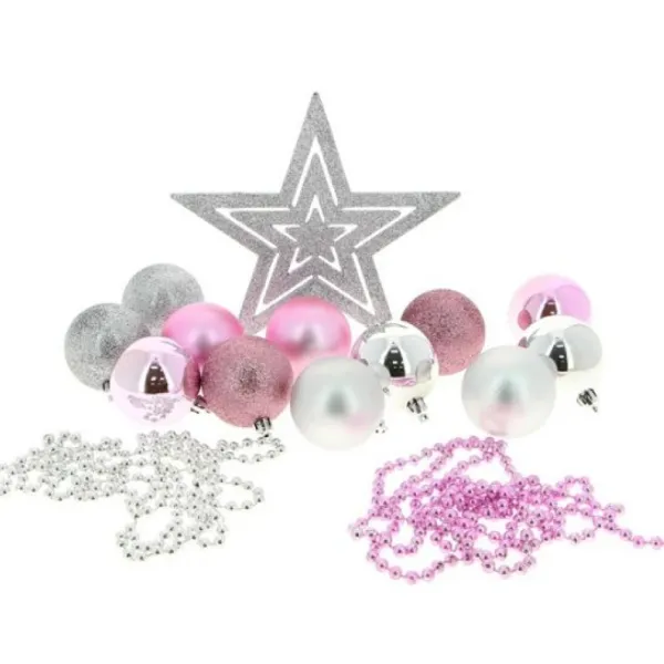 Badaboum Boule De Noel Avec Cimier Rose Et Argent X 14 Pi Ces Clearance