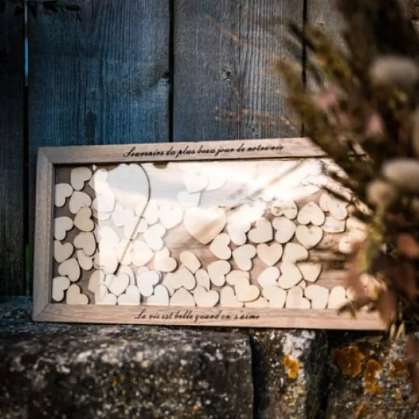 Badaboum Cadre Livre D'Or Bois Rectangle Avec 100 Coeurs