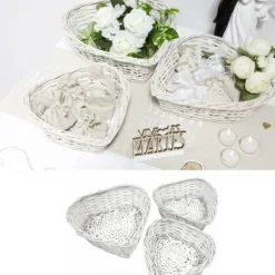 Badaboum Centre De Table 3 Coeurs En Osier Blanc