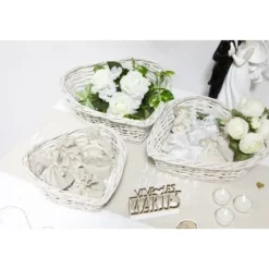 Badaboum Centre De Table 3 Coeurs En Osier Blanc