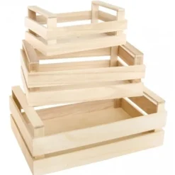 Badaboum Centre De Table 3 Grandes Cagettes En Bois Naturel
