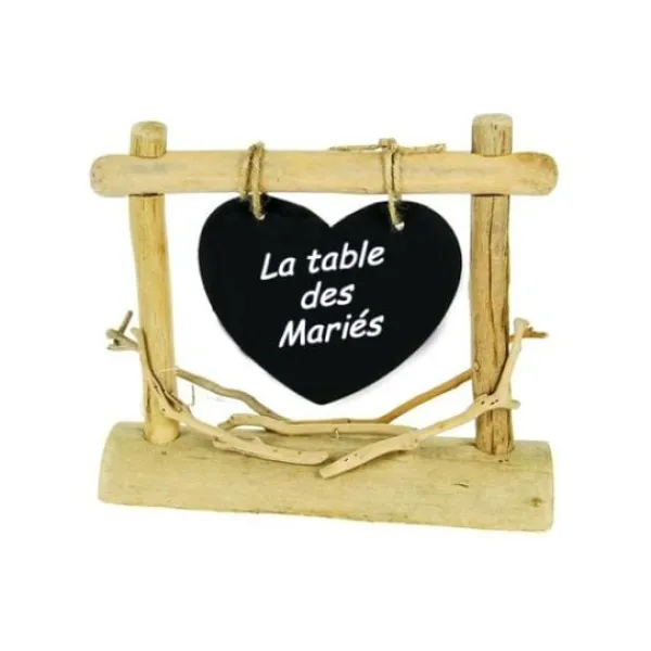 Badaboum Centre De Table Bois Avec Coeur Ardoise