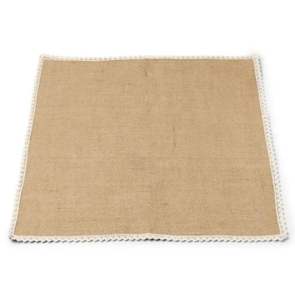 New Centre De Table Jute Carr 50Cm Bord Dentelle Theme Dentelle