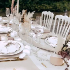 Clearance Chemin De Table Bapt Me Mousseline Blanc Liser Vegetal Or Theme Bapteme