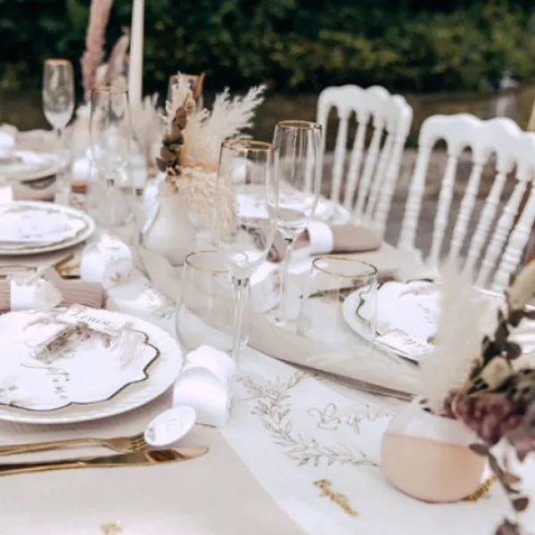 Clearance Chemin De Table Bapt Me Mousseline Blanc Liser Vegetal Or Theme Bapteme