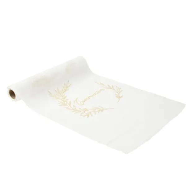 Clearance Chemin De Table Communion Mousseline Blanc Liser Vegetal Or Theme Communion