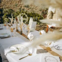 Hot Chemin De Table En Vrai Toile De Jute Naturel Et Blanc Theme Jute