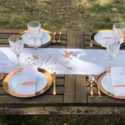 Badaboum Chemin De Table Lin Blanc Vive Les Mari S Rose Gold