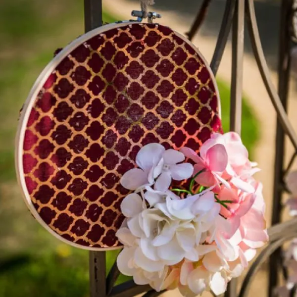 Badaboum Chemin De Table Lin Nid D'Abeiles Marsala Floque Rose Gold
