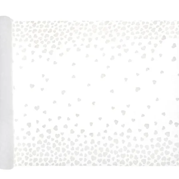 Badaboum Chemin De Table Mariage Coeur Blanc En Polyester 48 Cm X 3 M Tres