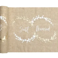Badaboum Chemin De Table Mariage Naturel Just Married En Coton 28 Cm X 3M
