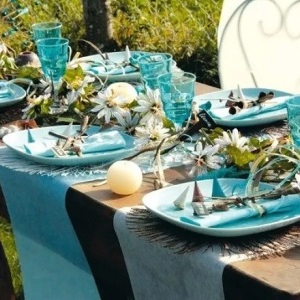 Badaboum Chemin De Table Pas Cher Intisse 25 M Tres Turquoise