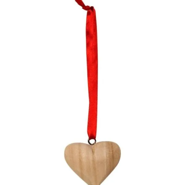 Badaboum Coeur En Bois Avec Ruban Satin Rouge A Suspendre