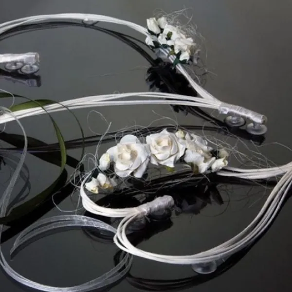 Badaboum Coeur En Rotin Avec Fleur Ecru Pour D Coration De Voiture De Mariage X 2 Pi Ces