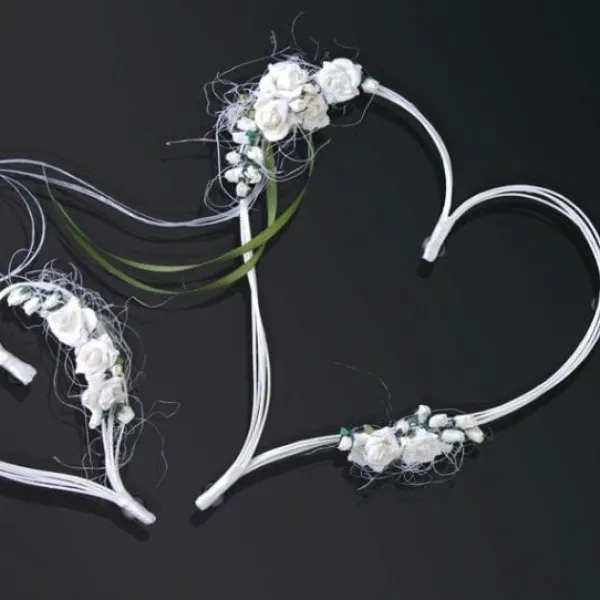 Badaboum Coeur En Rotin Avec Fleur Ecru Pour D Coration De Voiture De Mariage X 2 Pi Ces