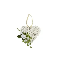 Badaboum Coeur En Rotin Avec Rose Et Feuillage A Suspendre