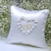 Badaboum Coussin Porte Alliance Avec Coeur En Raphia Blanc