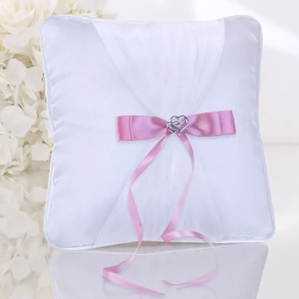 Badaboum Coussin Porte Alliance En Tissu Satin Avec Double Coeur
